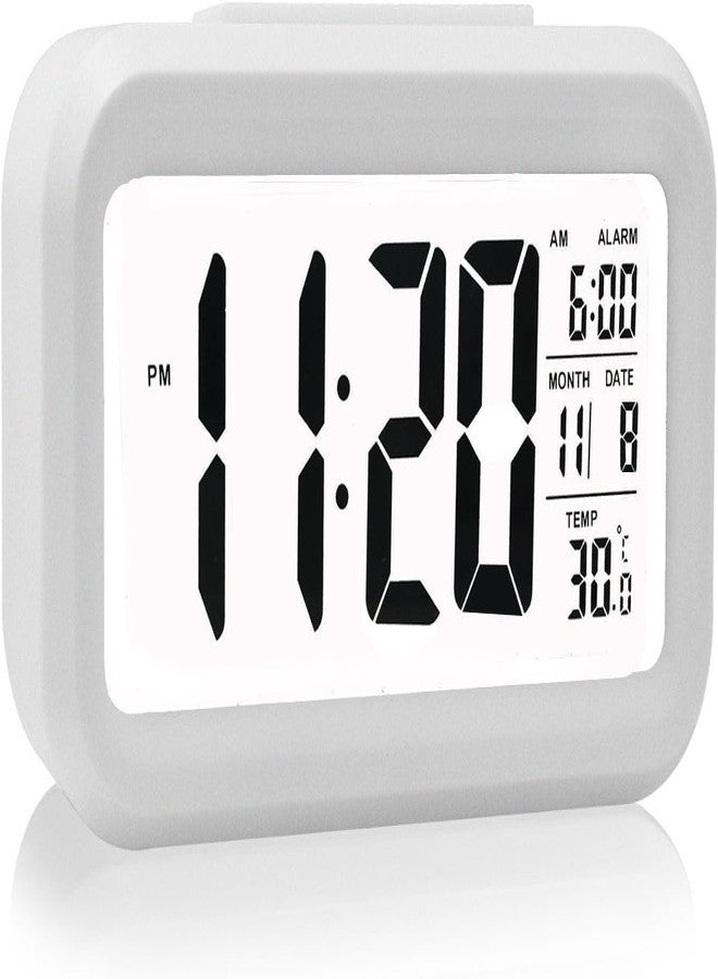 Lifera White Digital Table Desk Multifunction Alarm Clock [Battery Operated | LCD Backlit | Small Size | 12 Functions Include Temperature and Date]-Elegant Professional Clock. (Pack of 1) - Image 1